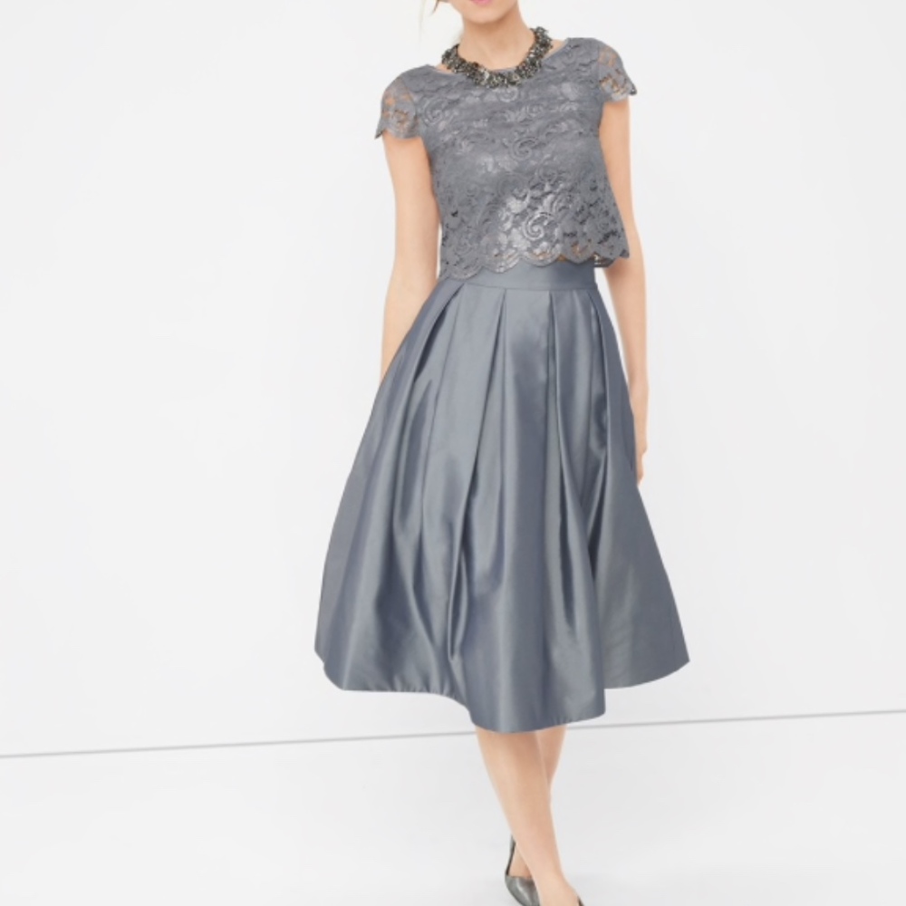 WHBM | Full Taffeta Silver Midi Skirt Size 4 NWT